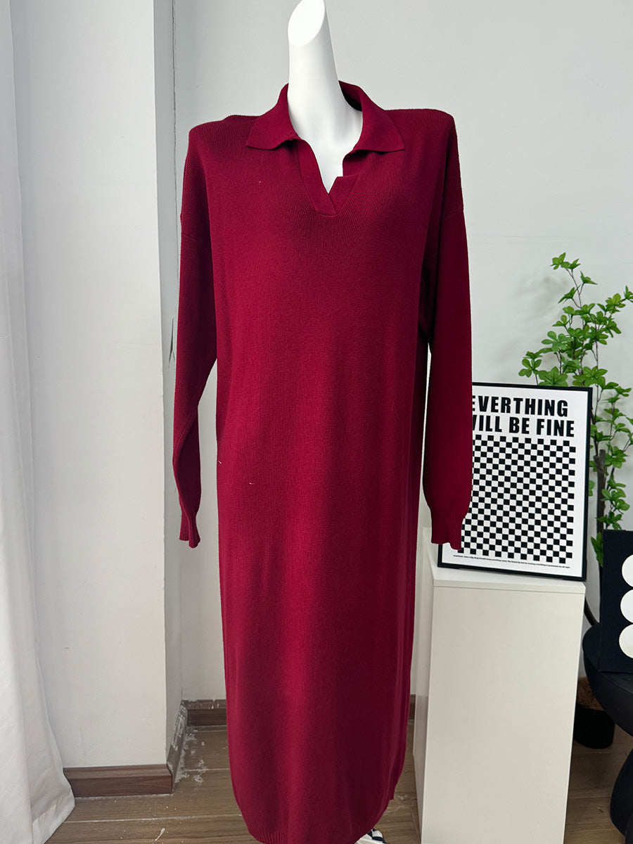 Fall Winter Scissors Collar Soft Woolen Long Elegant All Match Loose Maxi Dress