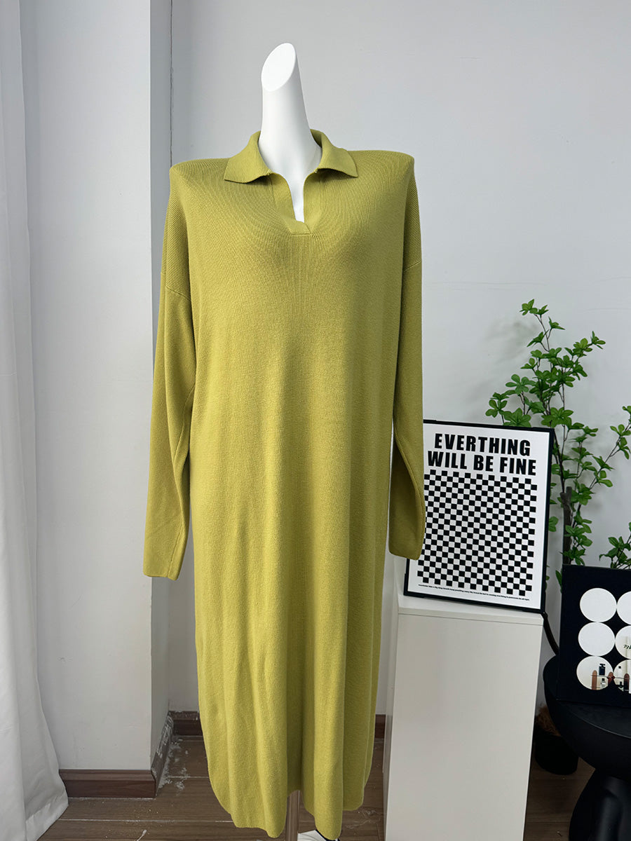 Fall Winter Scissors Collar Soft Woolen Long Elegant All Match Loose Maxi Dress