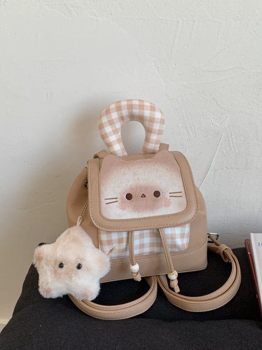 Cat Plaid Backpack Bag