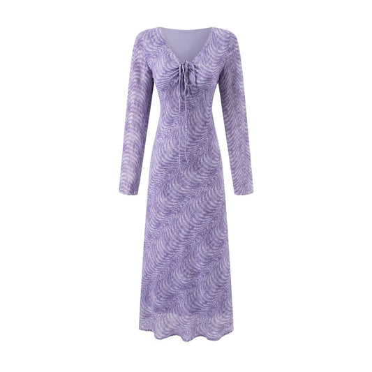 Summer Vacation Beach Casual Sexy V neck Tied Long Sleeves Dress