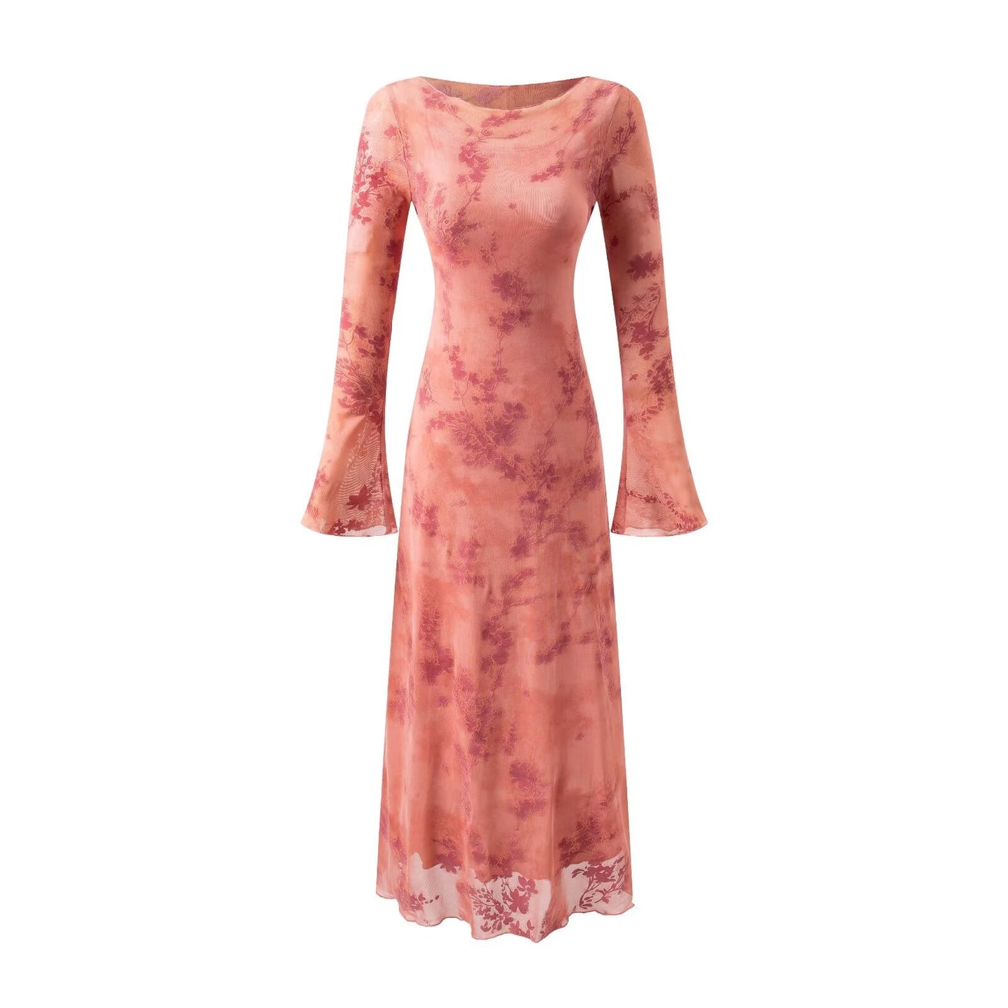 Summer Mesh Jacquard Casual off Neck Bell Sleeve Dress