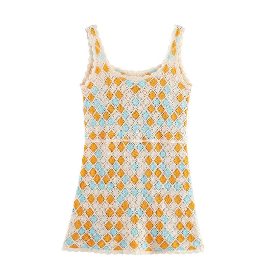 Women Clothing Fall Cute Youth Looking Girlish Crochet Vest Dress