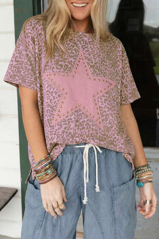 Leopard Print Star Studded T-Shirt
