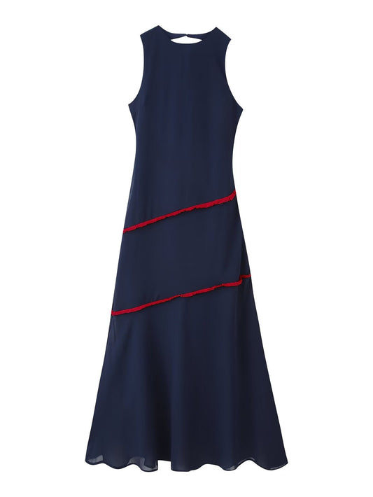 Summer Elegance Sleeveless Contrasting Color with Slits Dress Maxi Dress