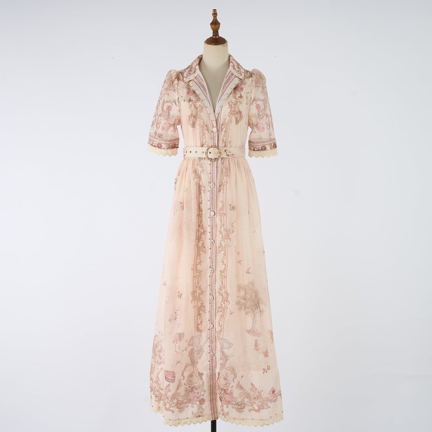 Women Summer Printed Buttons Stand Up Collar Maxi Dress