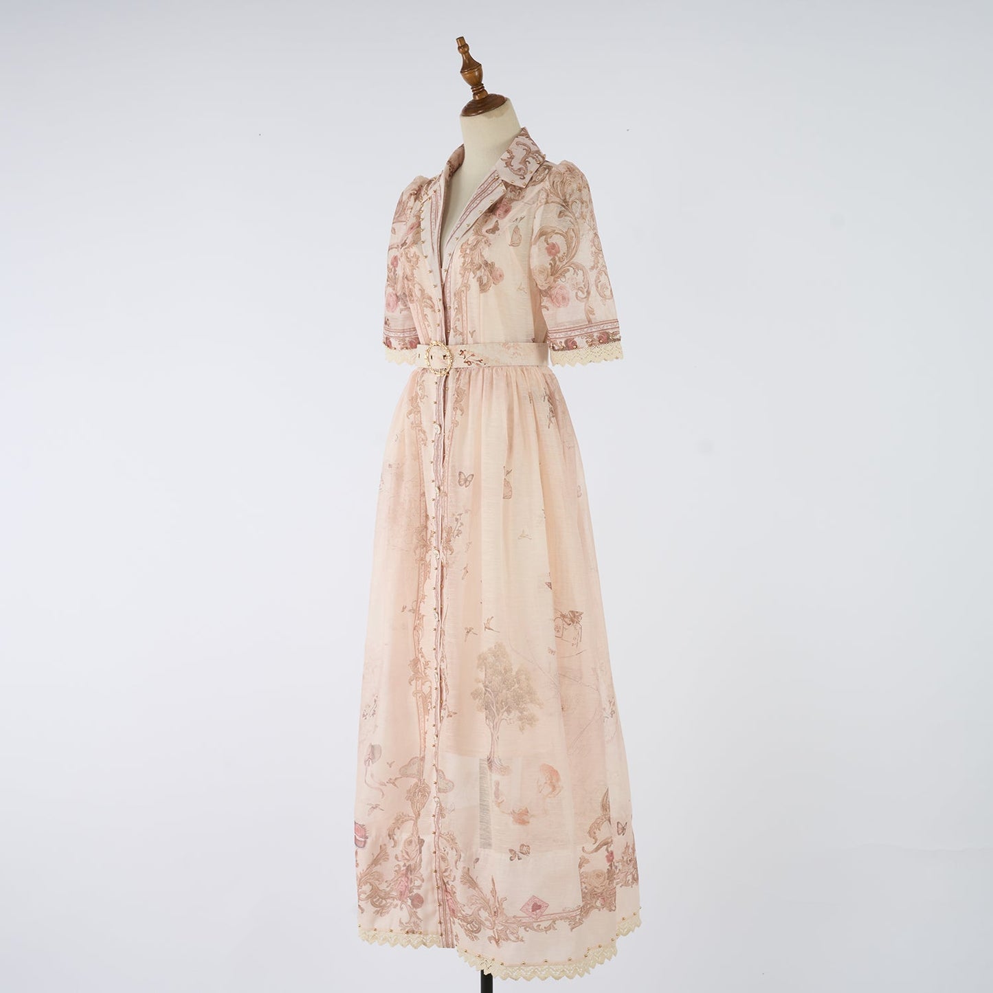 Women Summer Printed Buttons Stand Up Collar Maxi Dress