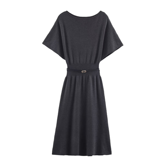 Women with Belt Knitted Mid Length Dress