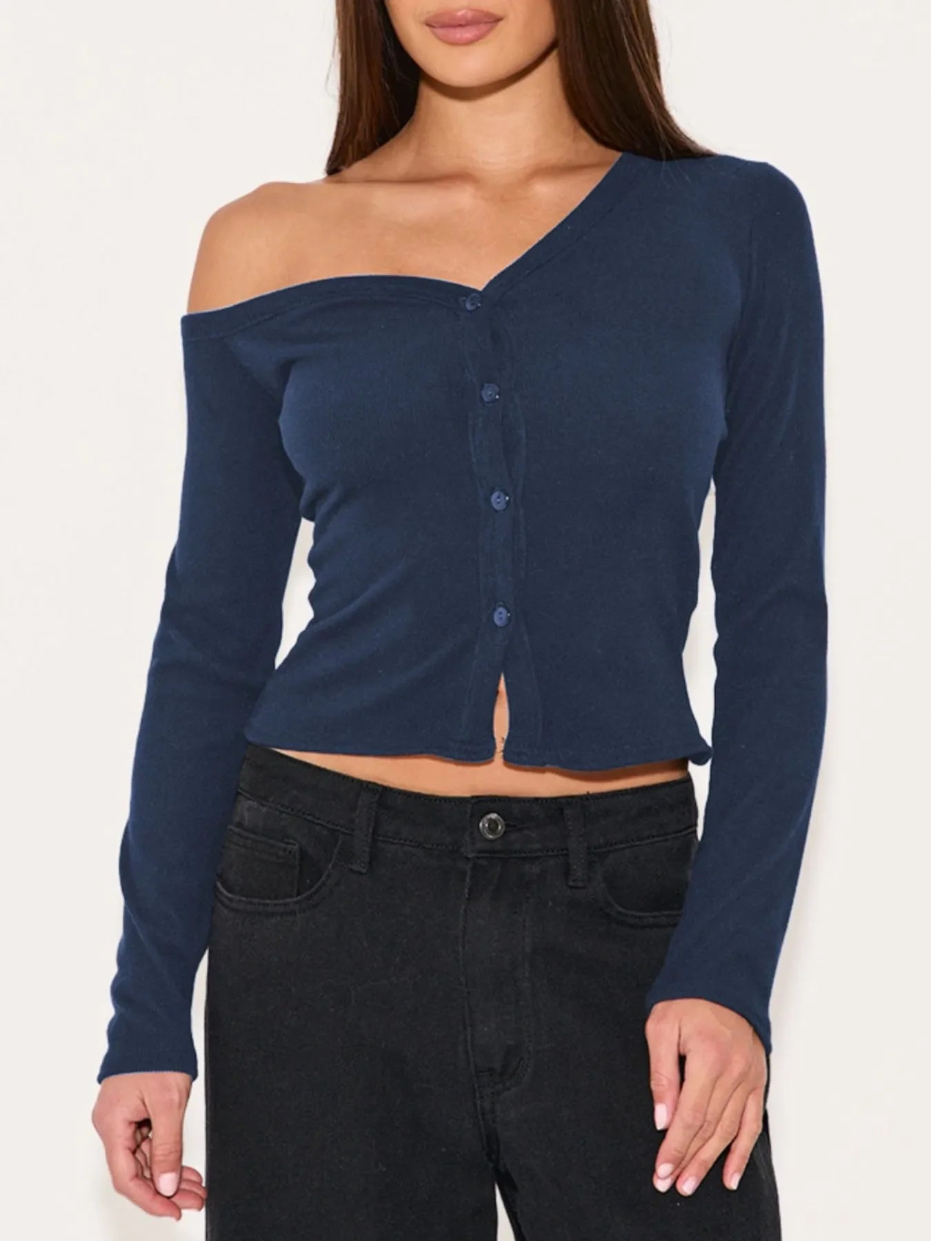 Asymmetrical Neck Button Up Cardigan
