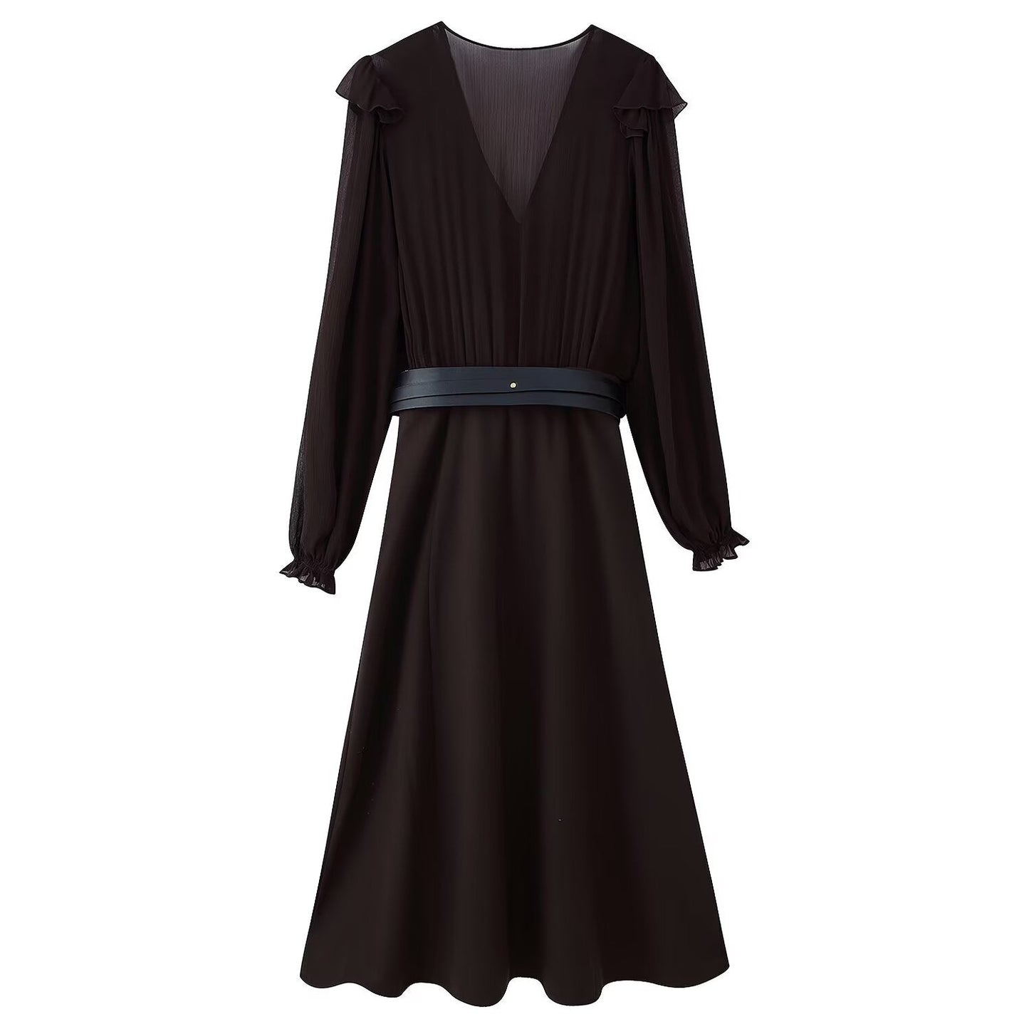 Women Clothing With Belt Stitching Midi Dress