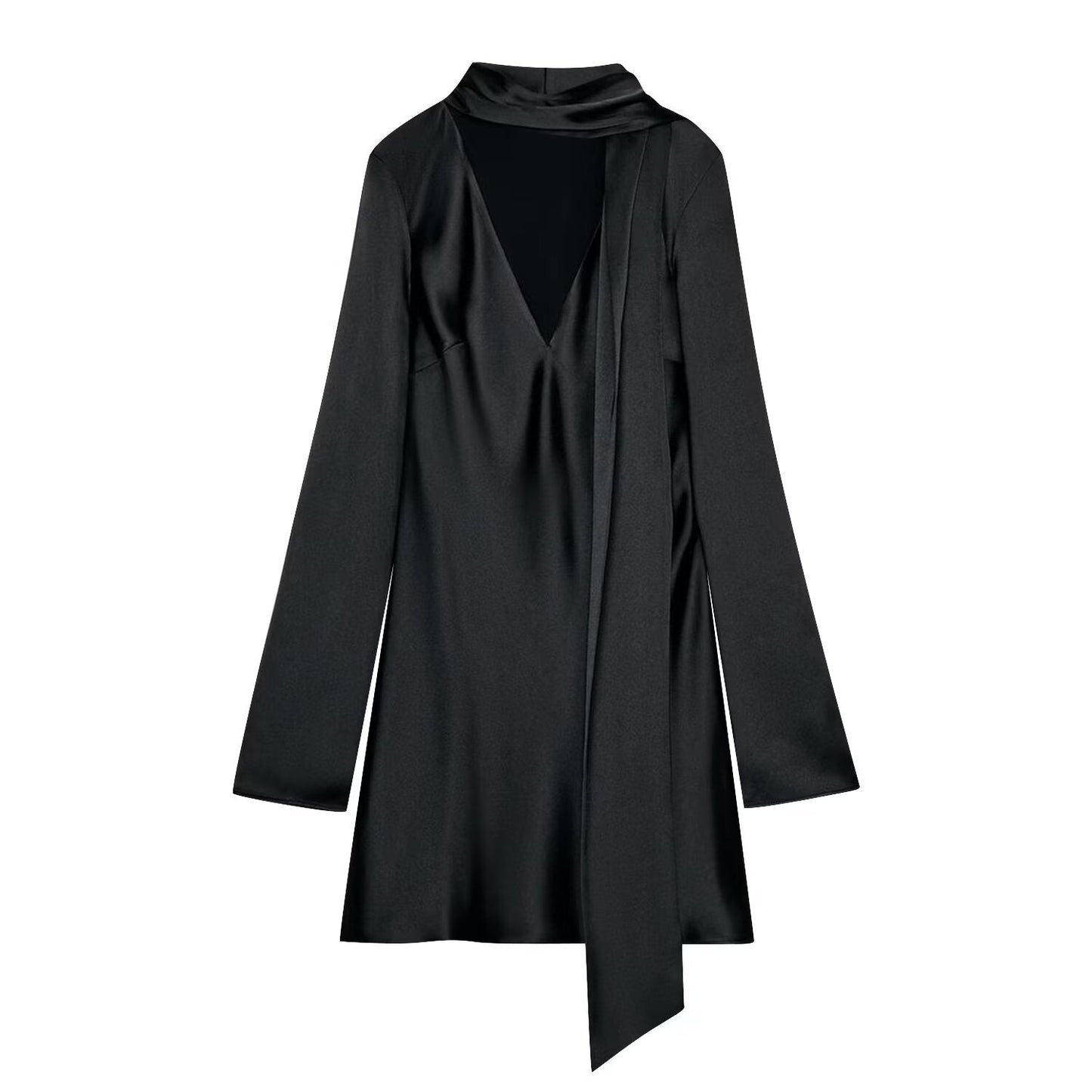 Autumn Women Coat Silk Satin Texture Scarf Dress