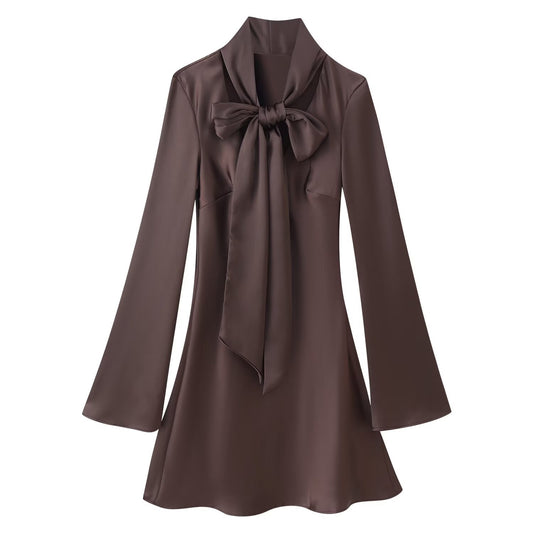 Autumn Women Coat Silk Satin Texture Scarf Dress