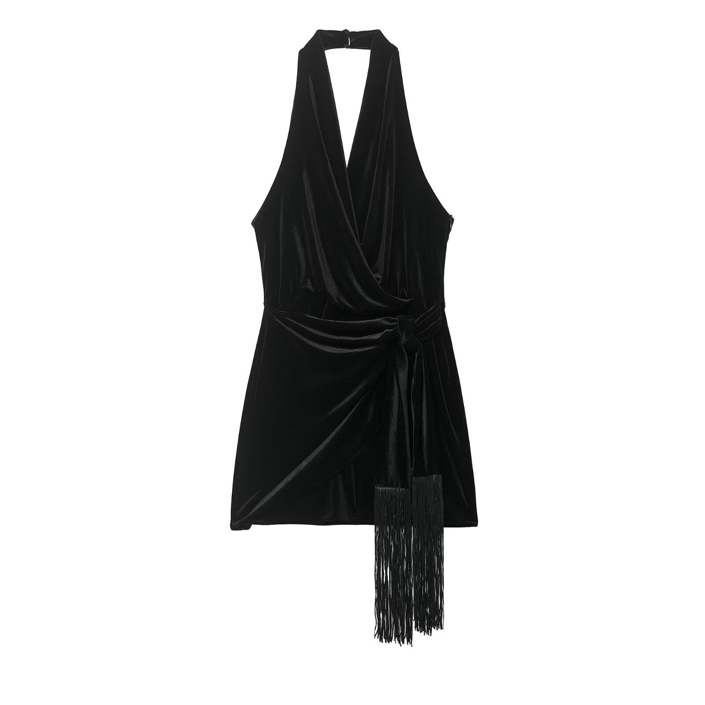 Decorated Tassel Velvet Short Dress