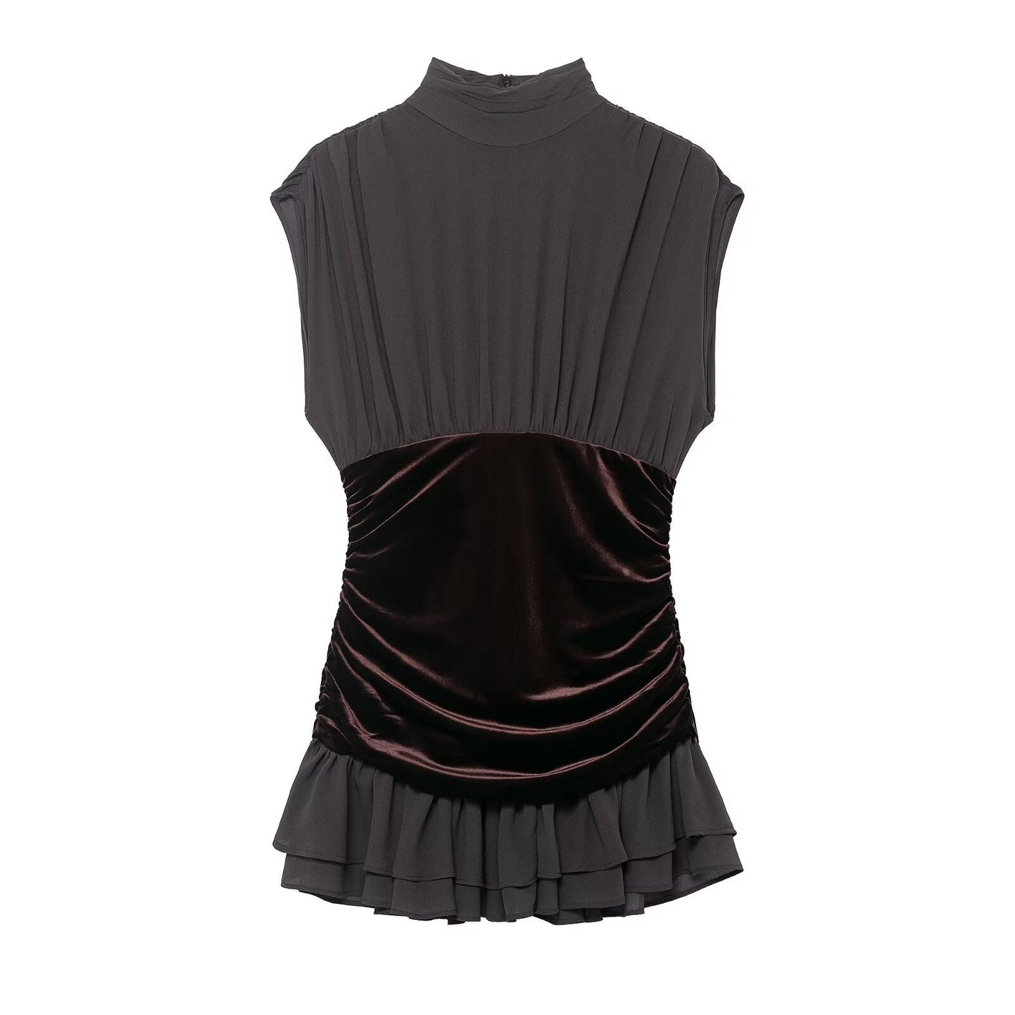Women Clothing Winter Velvet Stitching Laminated Decoration Short Dress