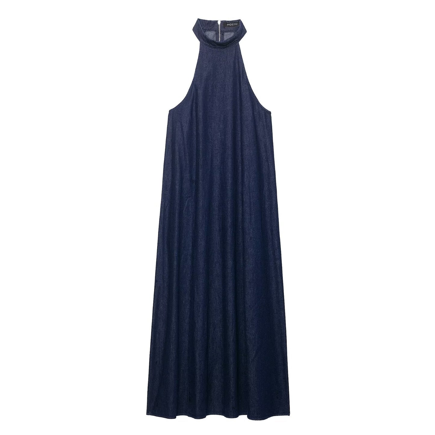 Autumn Casual Women Clothing Hanging Collar Denim Dress