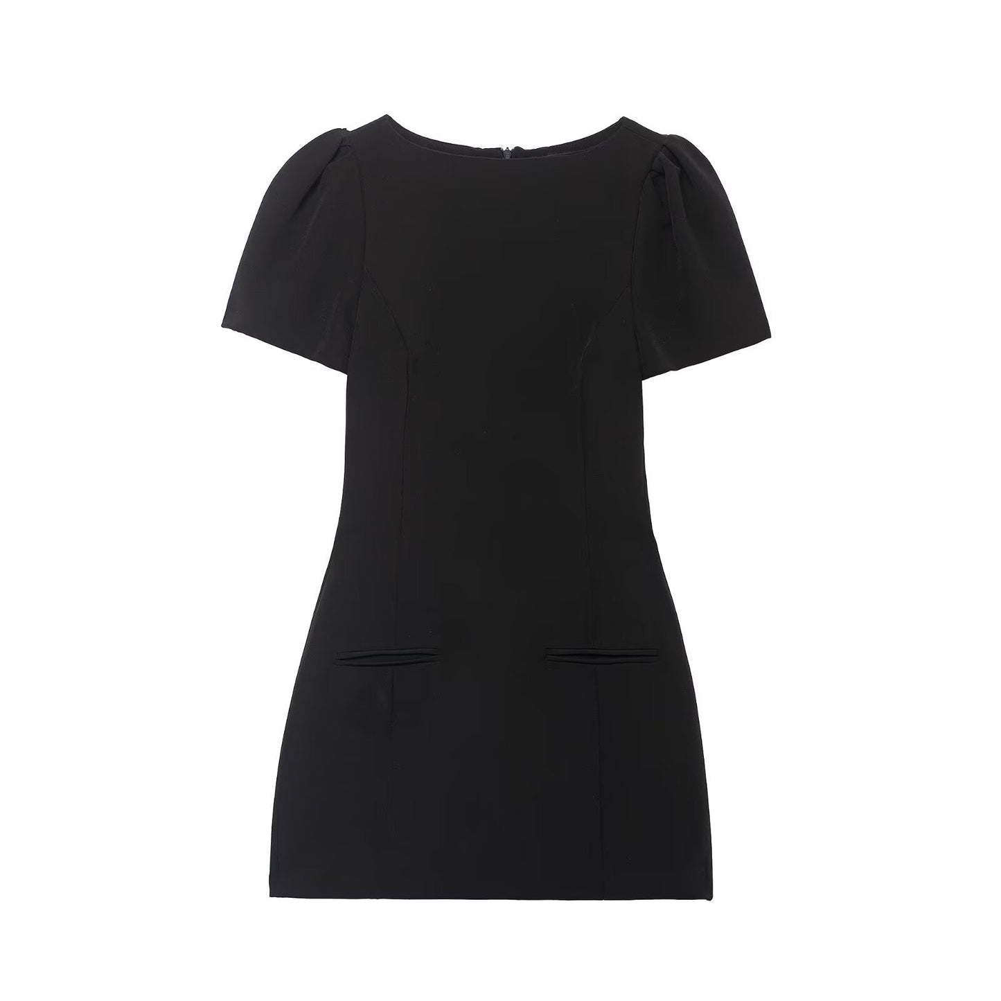 Homemade Women Clothing Short Pleated Pocket Dress