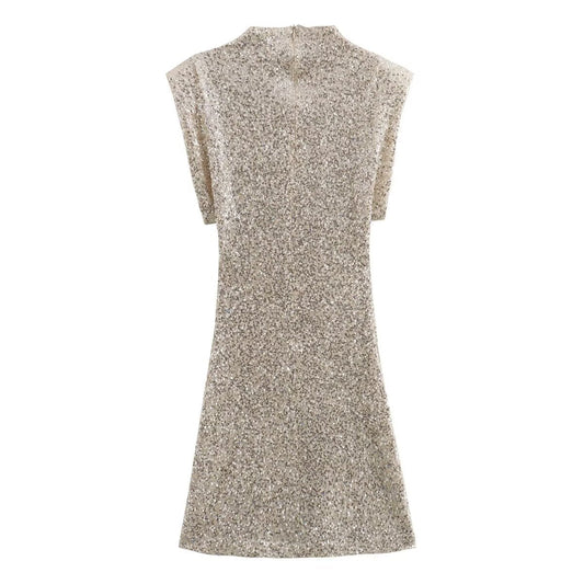 Summer Sweet Fresh Elegant Vacation Padded Shoulder Sequ Dress