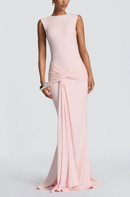 Slim Fit Standard Pleating Twisted Sleeveless Dress Women Summer Elegant Backless Tight Waist Sexy Maxi Dress