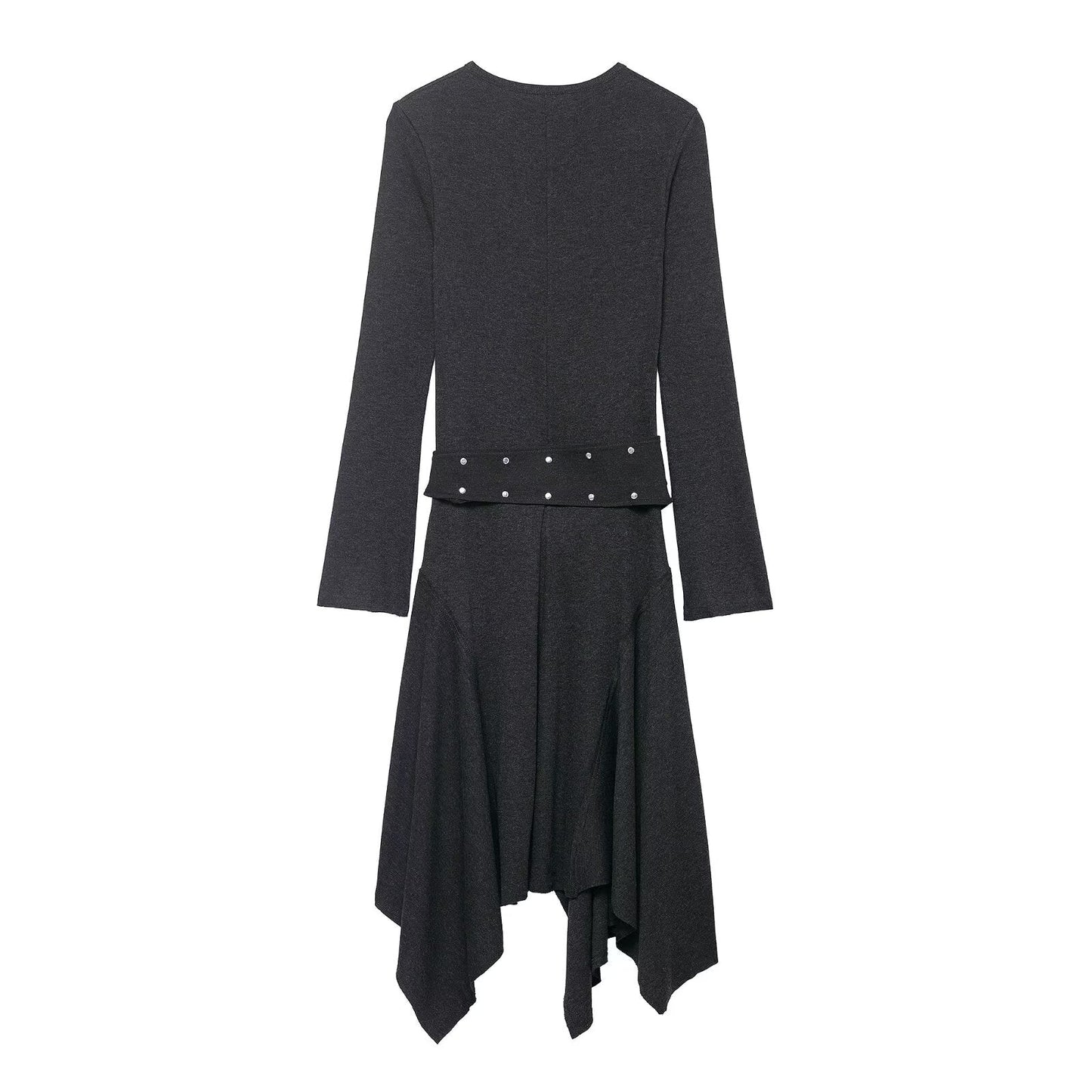 Women Clothing Winter Asymmetric Ruffled Slimming Midi Dress