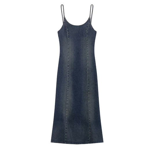 Women Clothing Summer Elegance Denim Midi Strap Dress