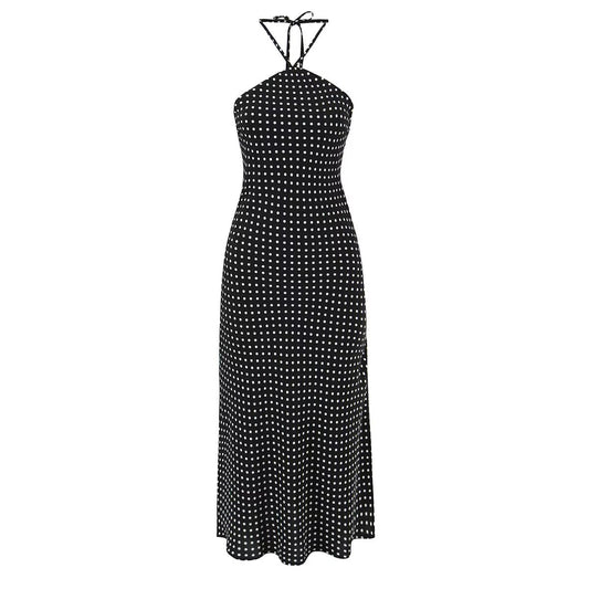 Women Clothing French Vacation Polka Dot Backless Sexy Halter Cami Dress