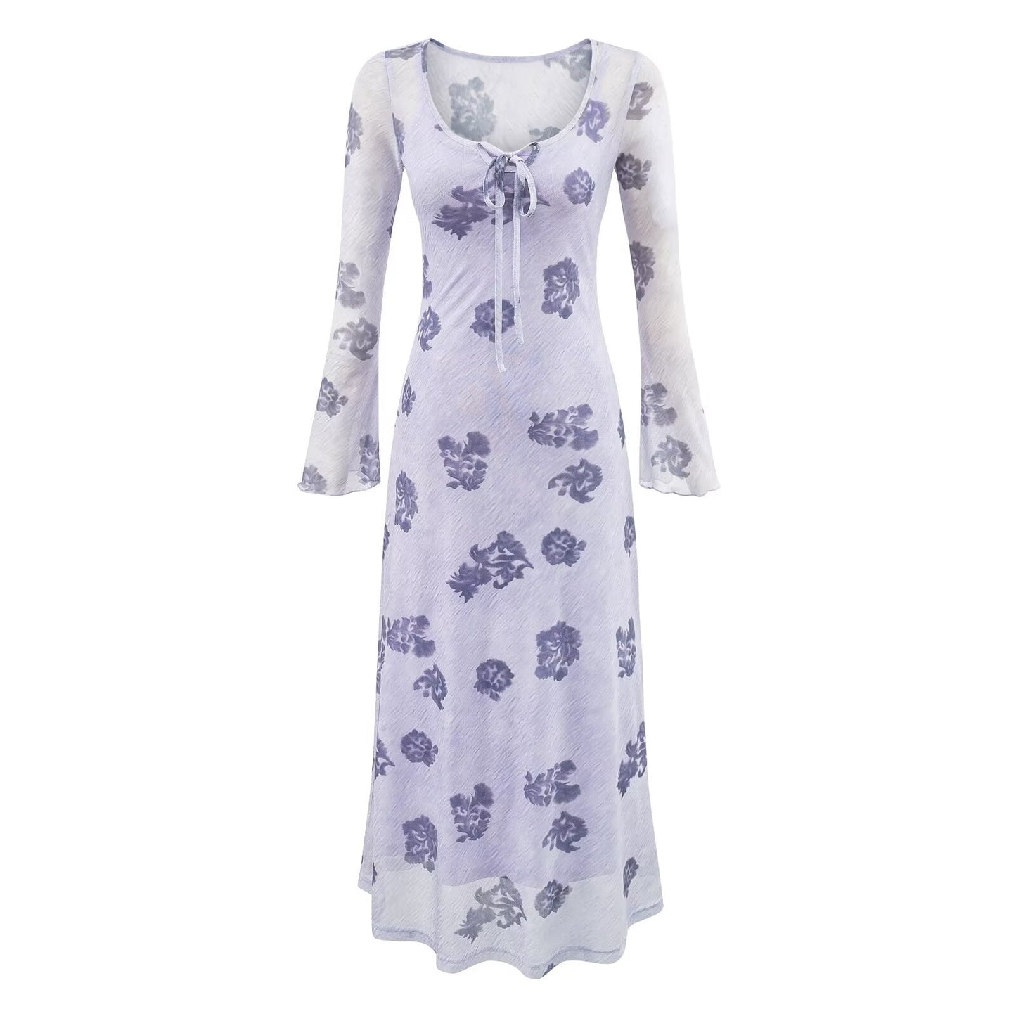 Winter Young Elegant Formal Dress Retro Printed Square Collar Slim Dress