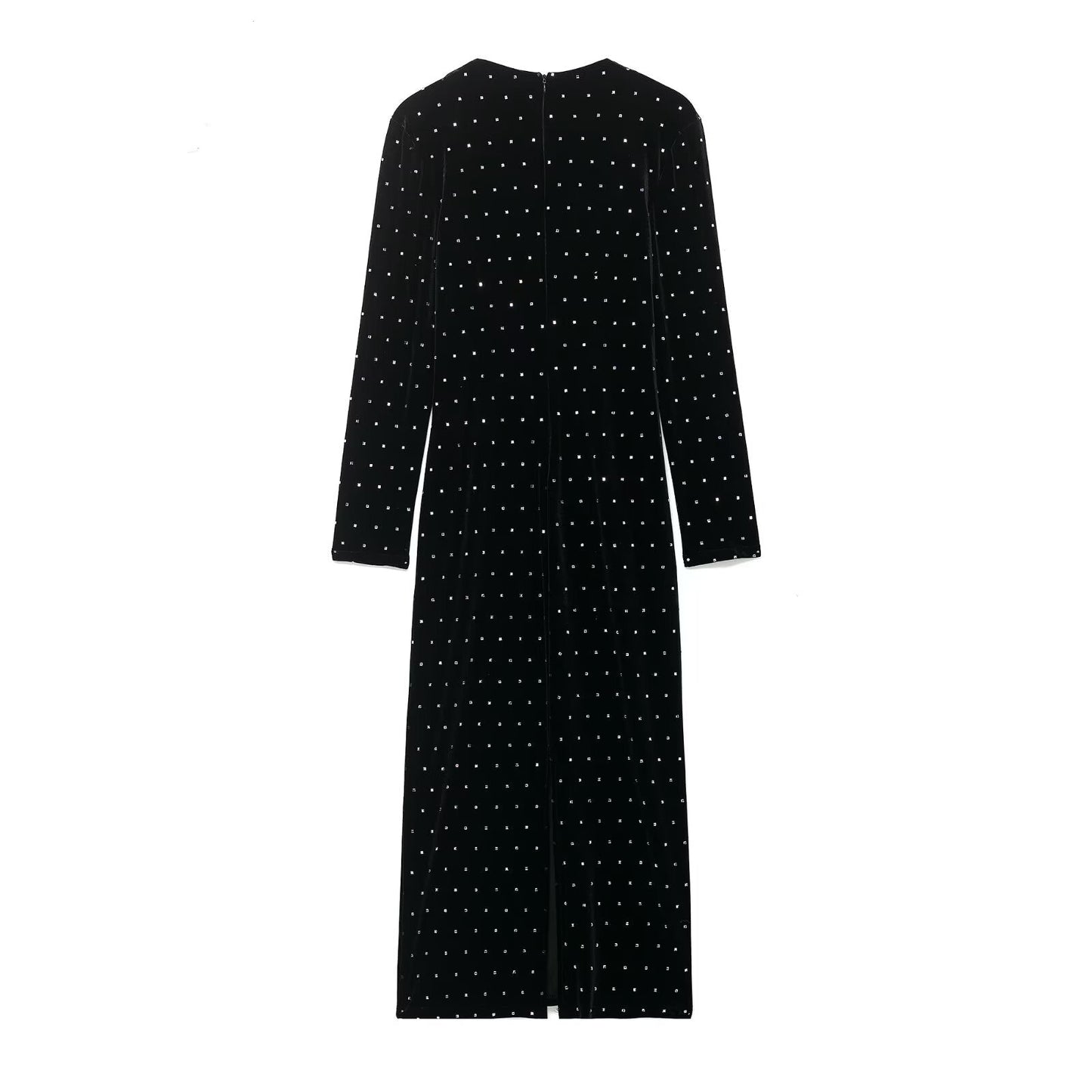 Women Clothing Autumn Bright Beaded Velvet Midi Dress