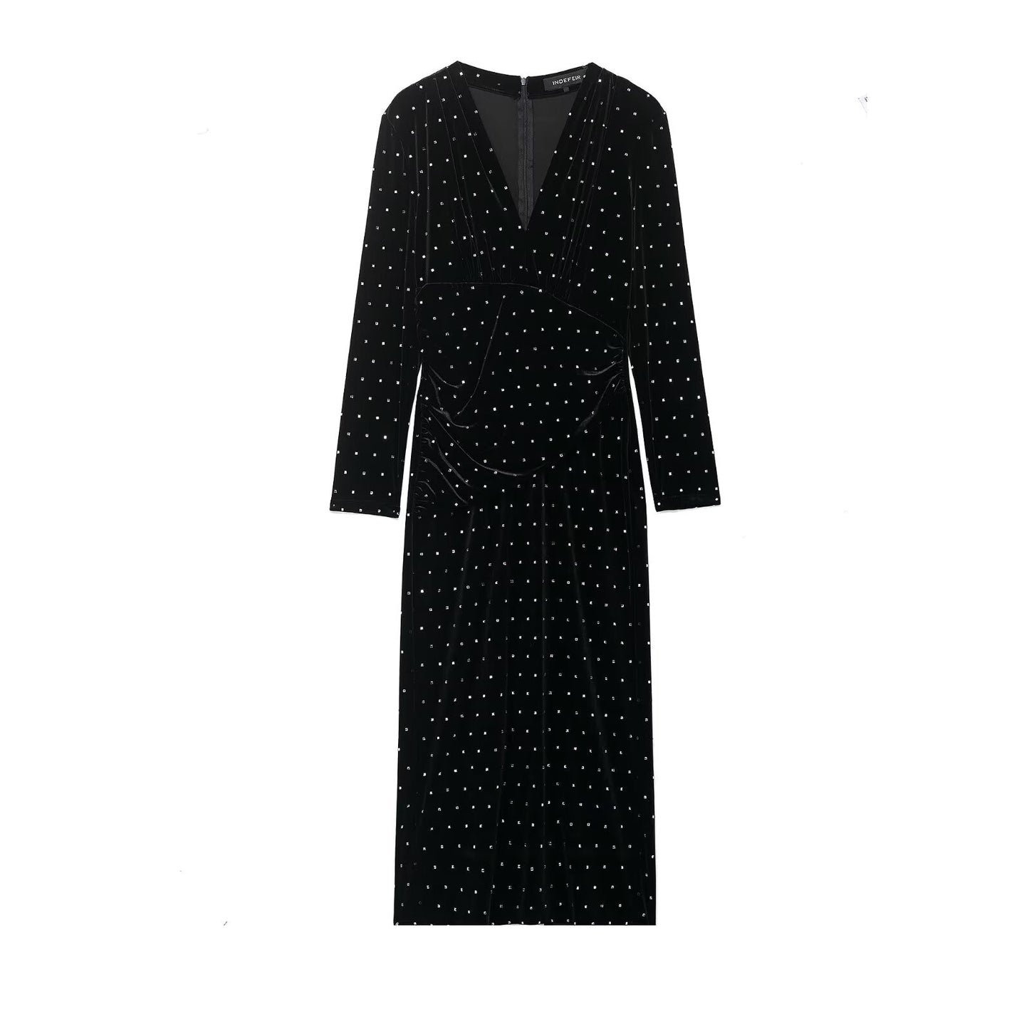 Women Clothing Autumn Bright Beaded Velvet Midi Dress