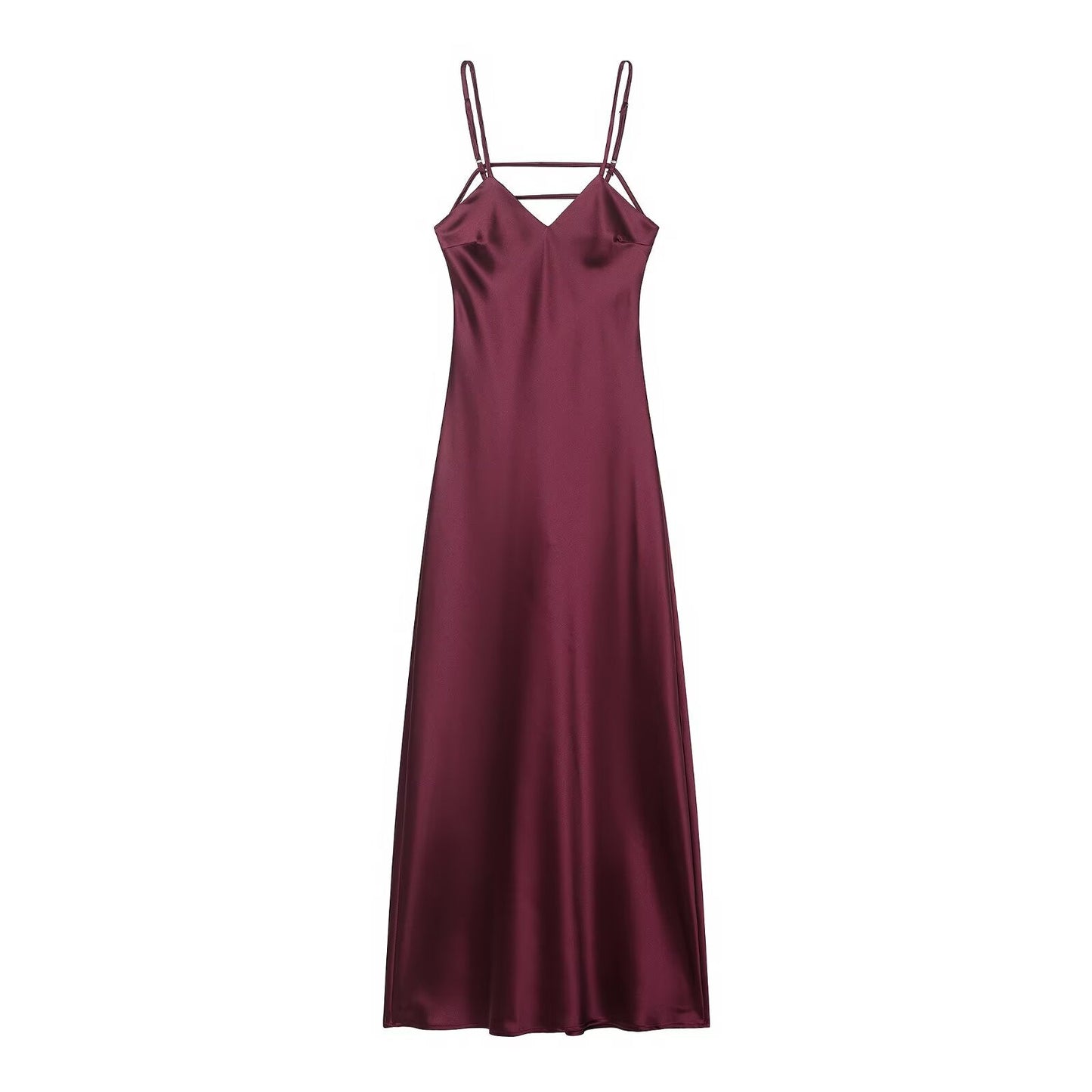 Autumn Silk Satin Texture Midi Skirt Dress