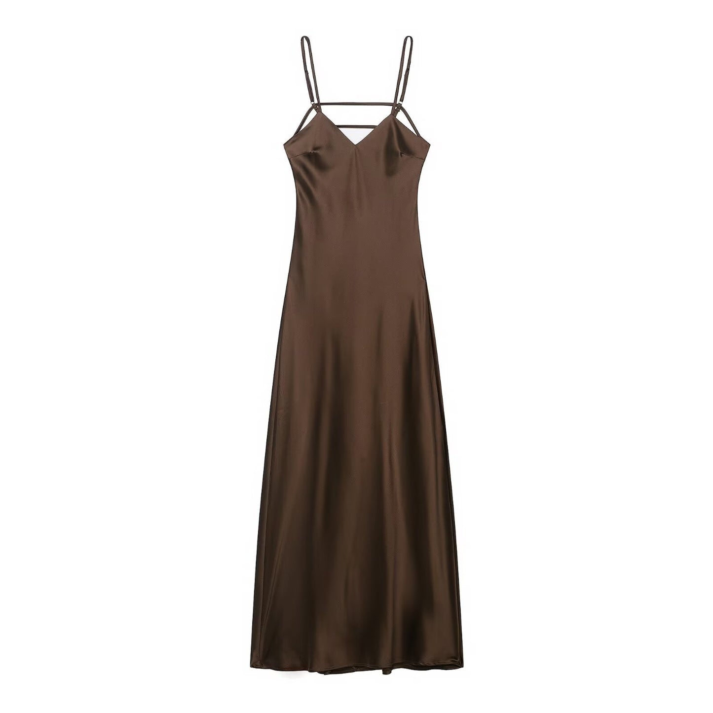 Autumn Silk Satin Texture Midi Skirt Dress