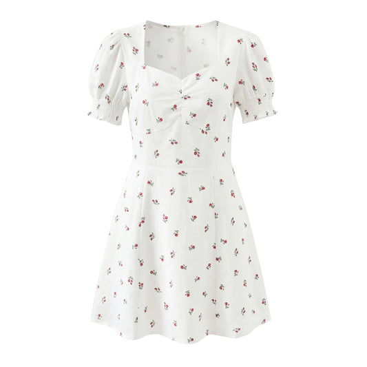 Autumn Women Clothing Waist Controlled Fashionable Sweet Puff Sleeve Dress Women