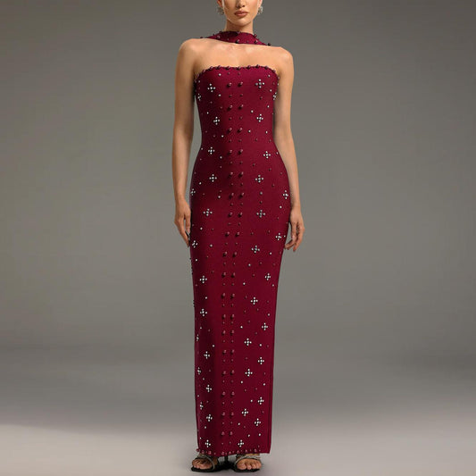 Women Wear Elegant Rhinestone Sheath Tube Top Dress