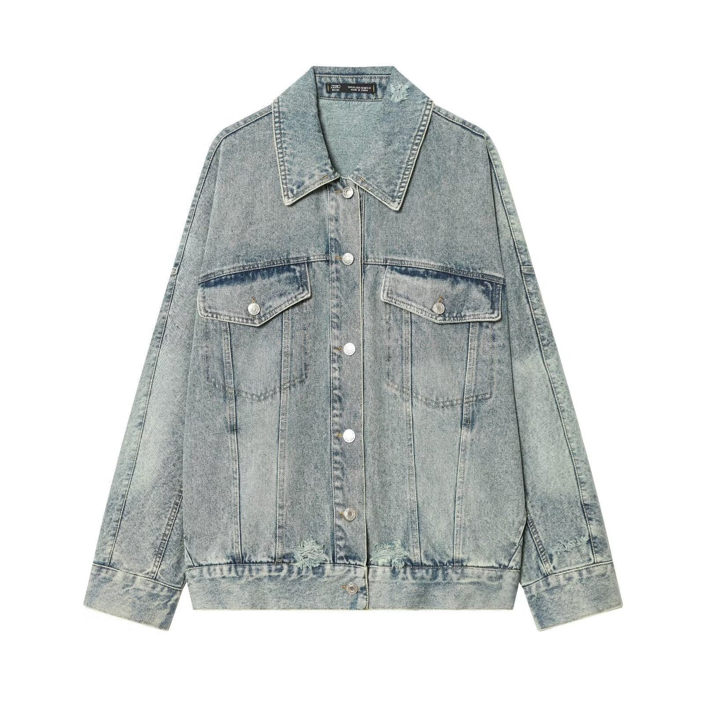 Women Clothing Fashionable Casual Loose Large Board Denim Jacket