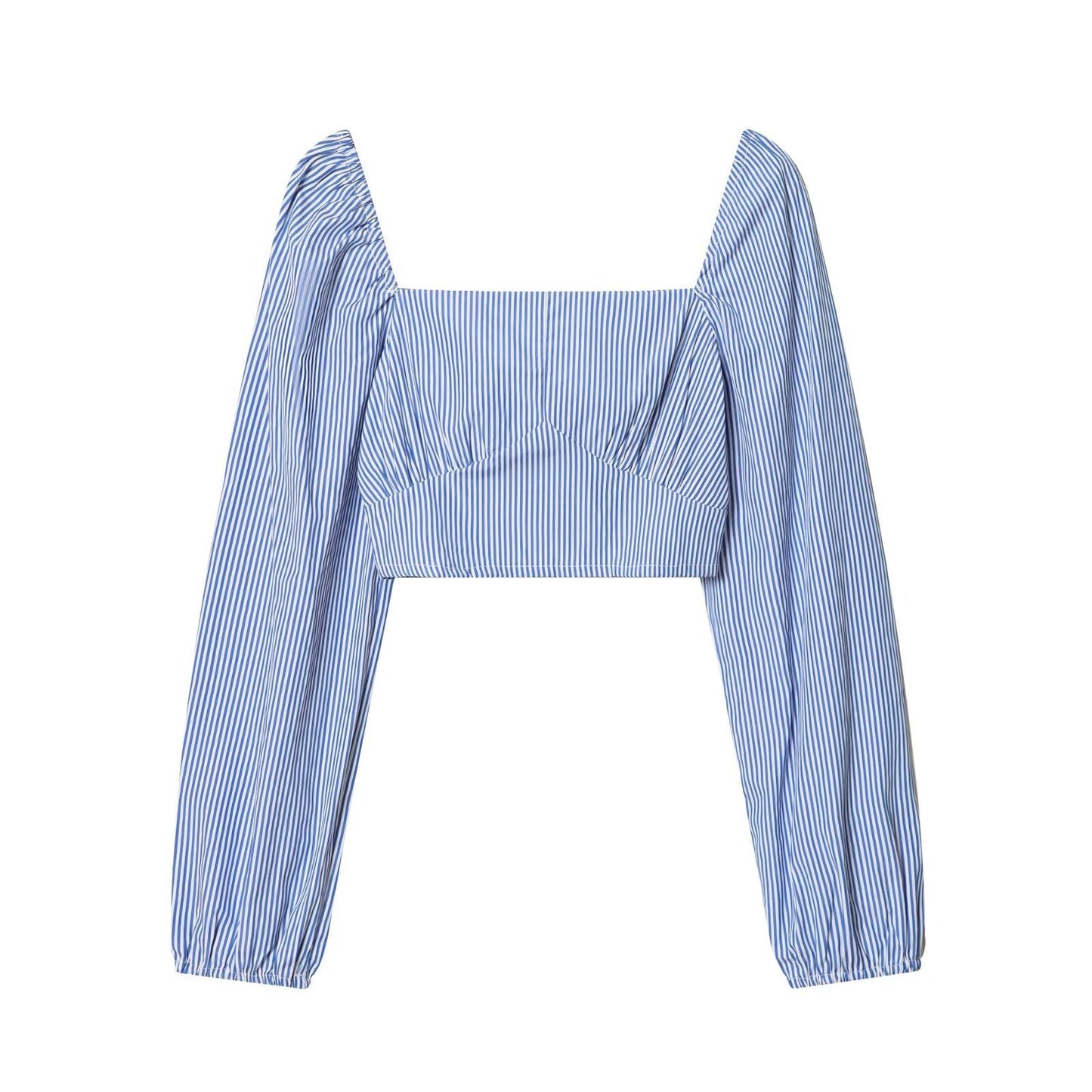 Women Clothing Spring Sexy Design Striped Backless Square Collar Short Shirt Top