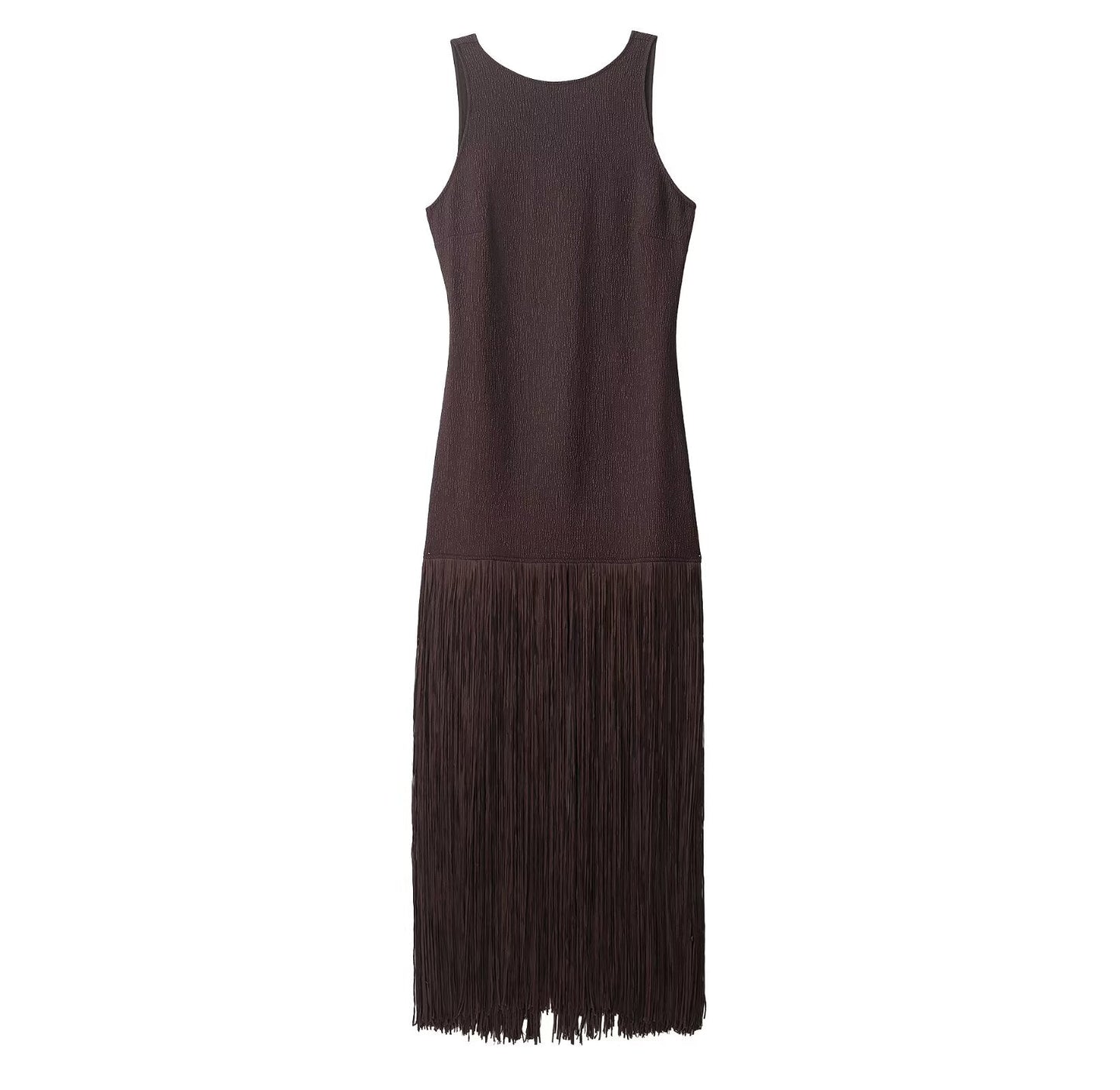Women Clothing Spring Elegant Lady Slim Sleeveless Tassel Dress