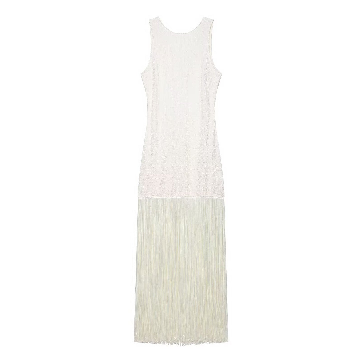 Women Clothing Spring Elegant Lady Slim Sleeveless Tassel Dress