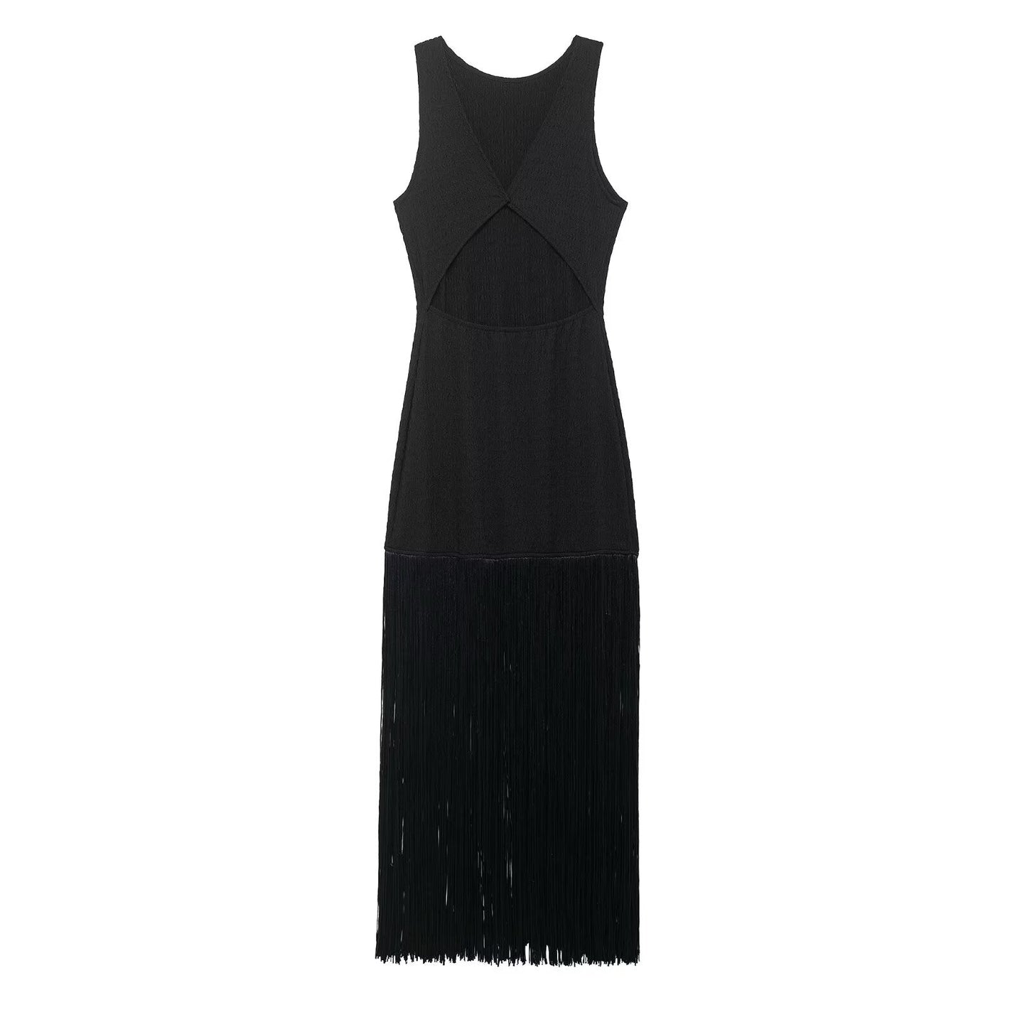 Women Clothing Spring Elegant Lady Slim Sleeveless Tassel Dress
