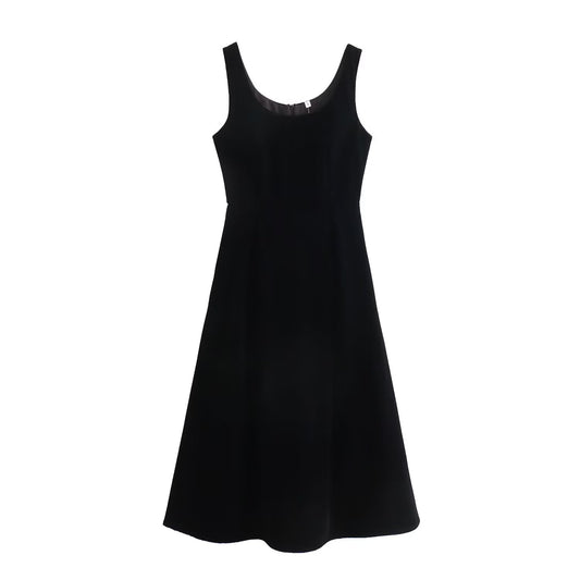 Women Clothing Spring Hepburn Boutique Thick Velvet Vest Sleeveless Dress