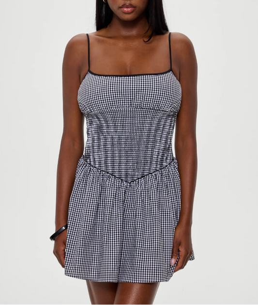 French Minority Black White Plaid Slim Fit Slimming Spaghetti Straps Dress Women Summer Small A line Dress