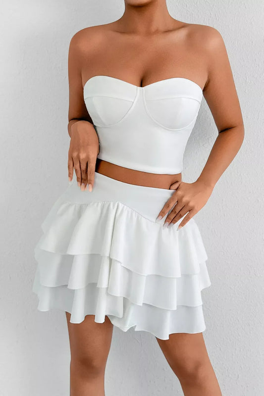 Tube Top and Ruffle Layered Skirt Set