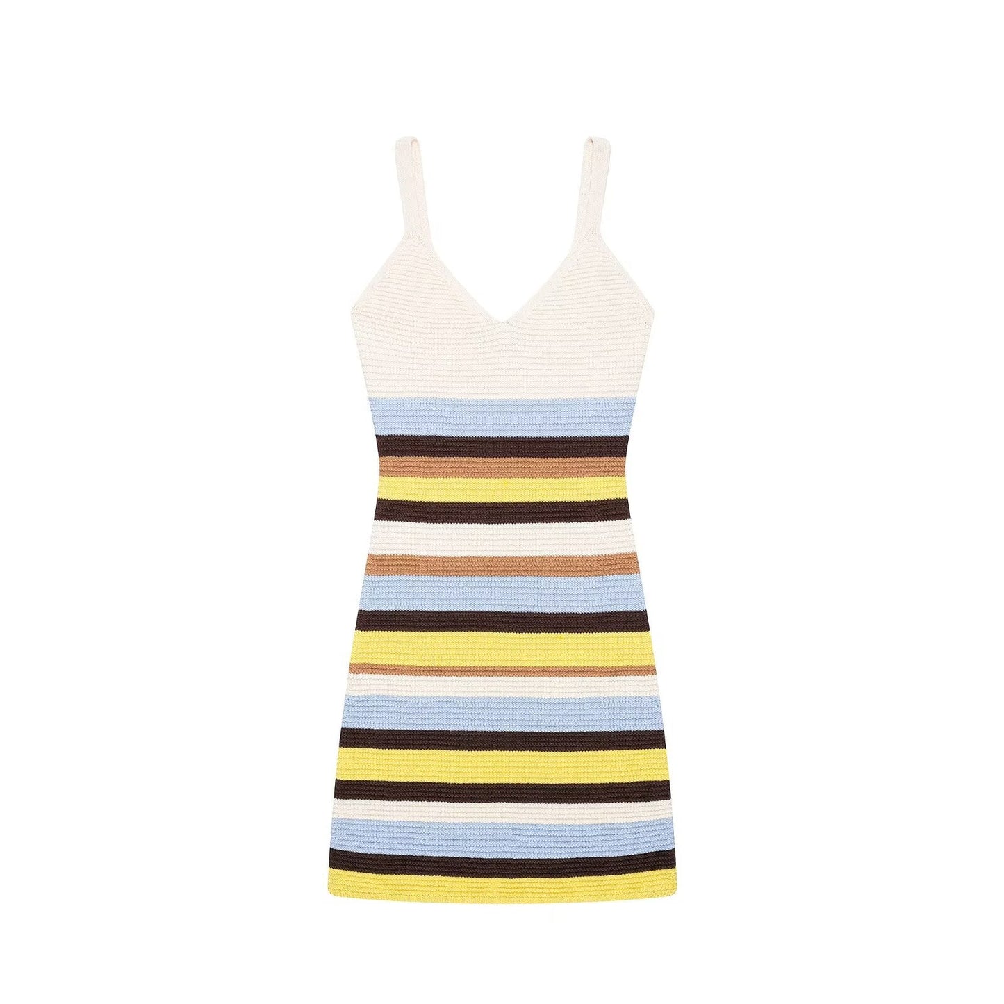 Women Clothing Women Striped Knitted Short Strap Dress