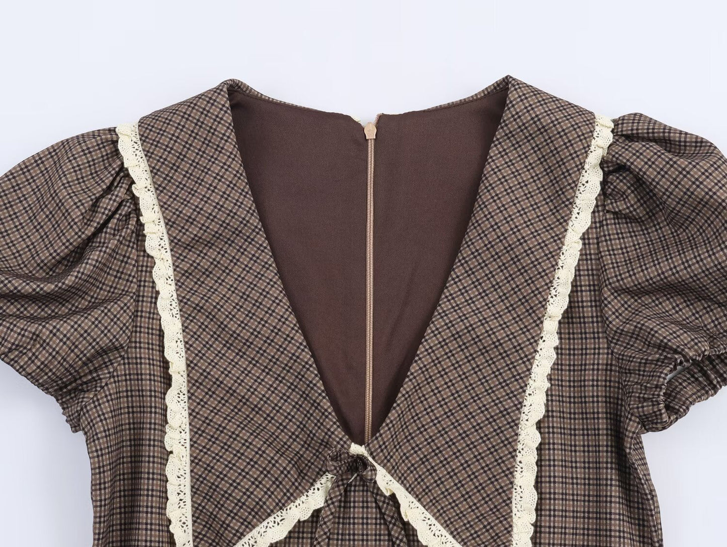 Women Clothing Summer Sweet Cute Anti Aging Plaid Collared Dress