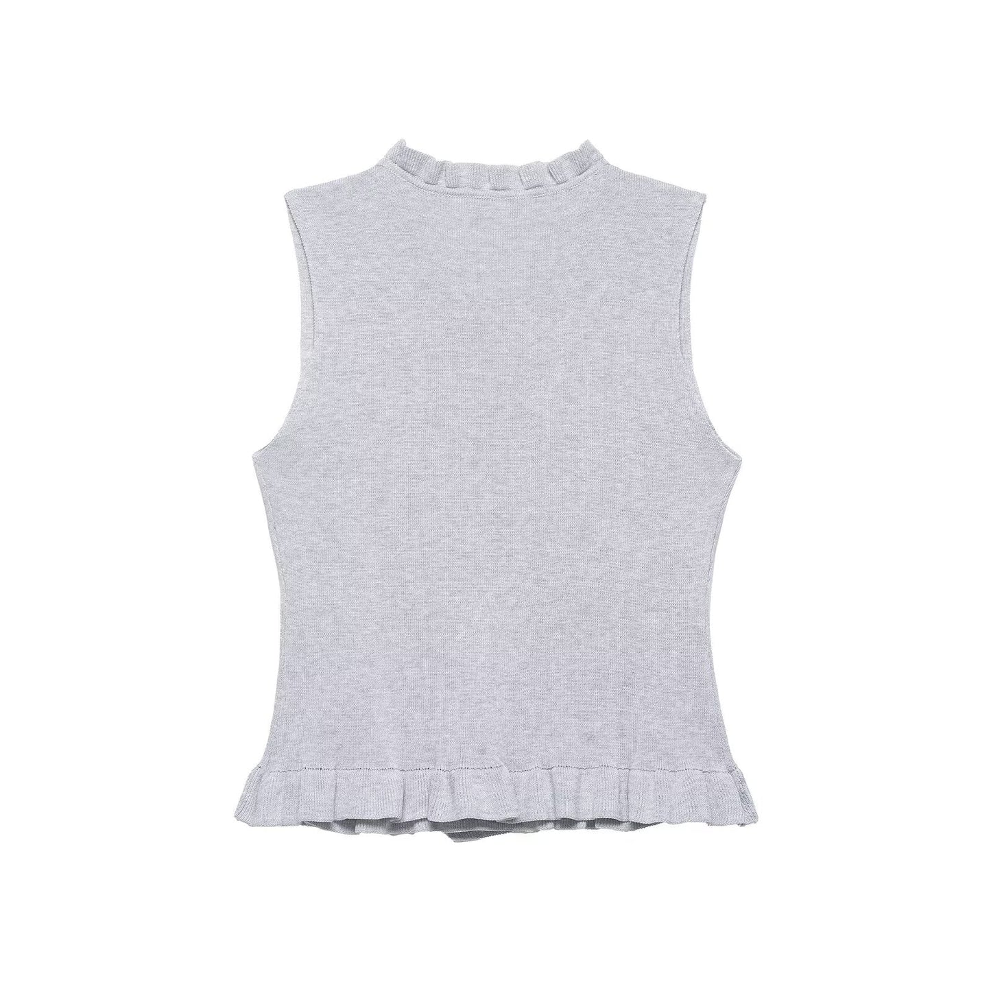Women Clothing Summer Laminated Decoration Soft round Neck Sleeveless Knitwear