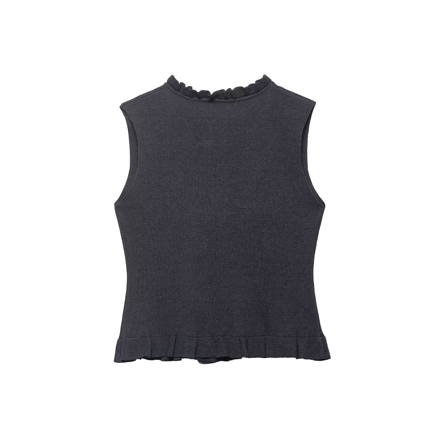 Women Clothing Summer Laminated Decoration Soft round Neck Sleeveless Knitwear