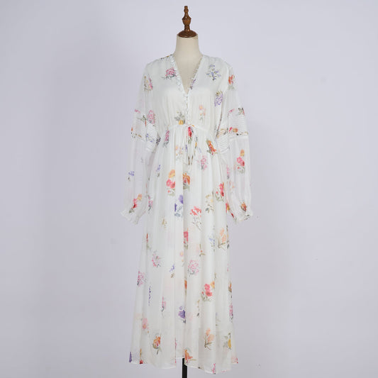 Women Country Style Long Sleeved Fitted Printed Dress That Flatters The Figure And Makes One Look Slimmer