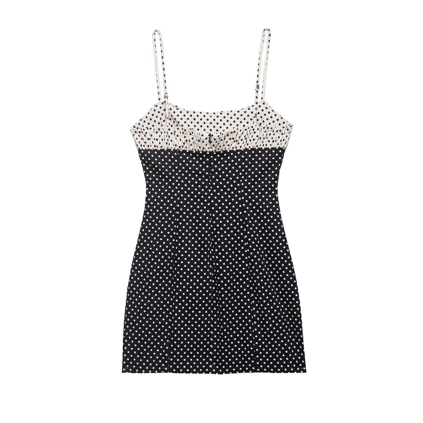 Women Clothing Summer Casual round Neck Polka Dot Stitching Strap Dress Women