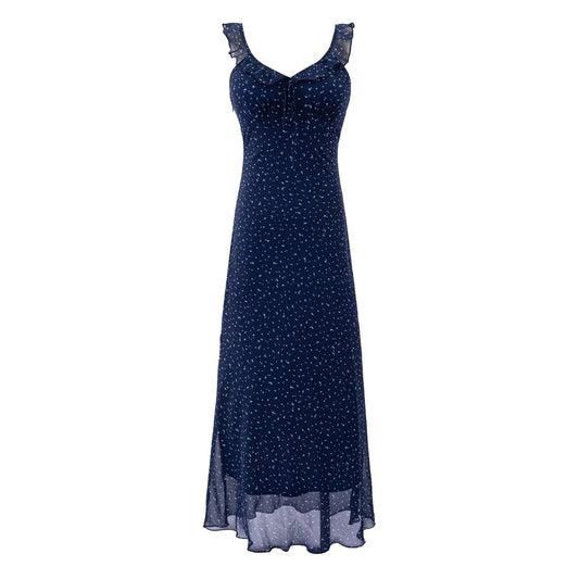 Sweet Ruffled Floral Dress Summer Waist Controlled Slim Fit Slimming Vacation Maxi Dress Women