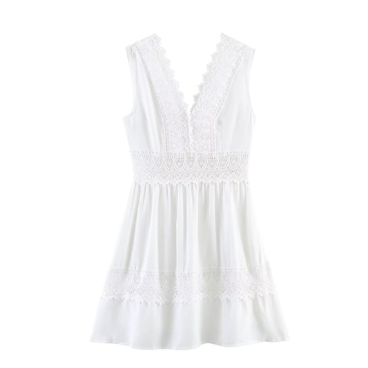 Summer Slim Waist Lace Short Stitching Dress