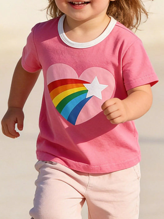 Children's Rainbow Heart Graphic Short Sleeve T-Shirt