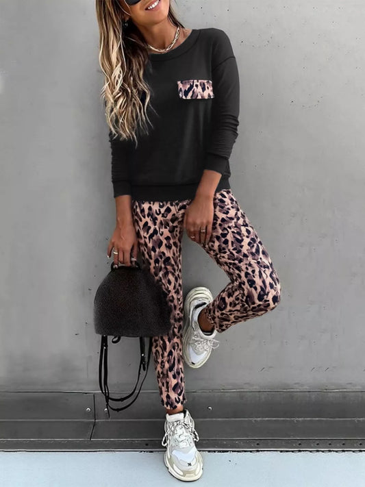 Leopard Print Top and Pants Set