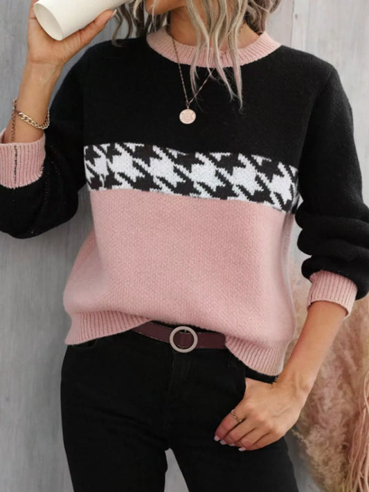 Color Block Houndstooth Sweater